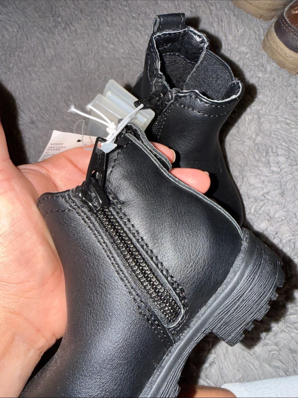 Kids Black Faux Leather Ankle Boots